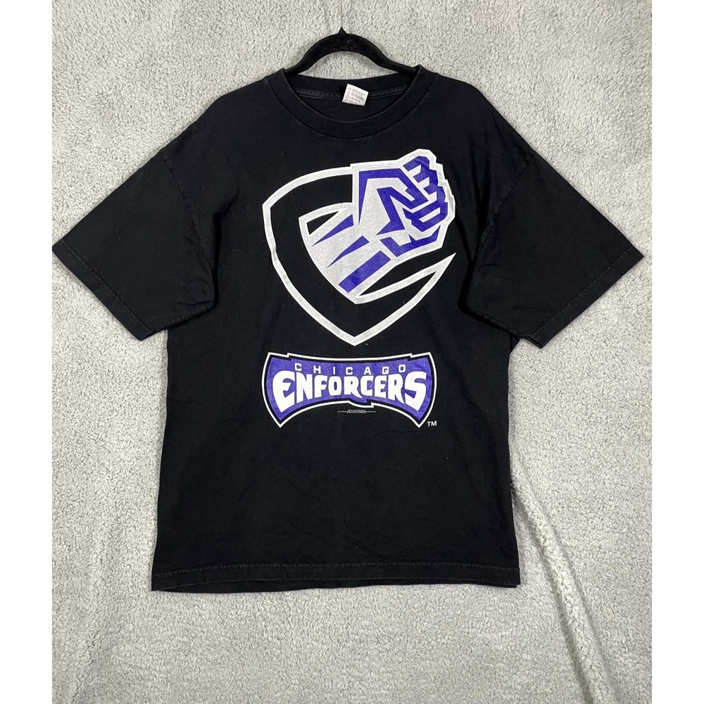 Vintage AAA XFL Chicago Enforcers Football T Shirt Mens XL Black Graphic Print